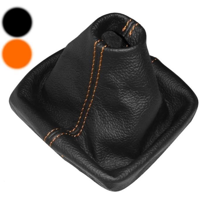 Soufflet de levier de vitesse en 100/% CUIR v/éritable noir avec coutures oranges AERZETIX