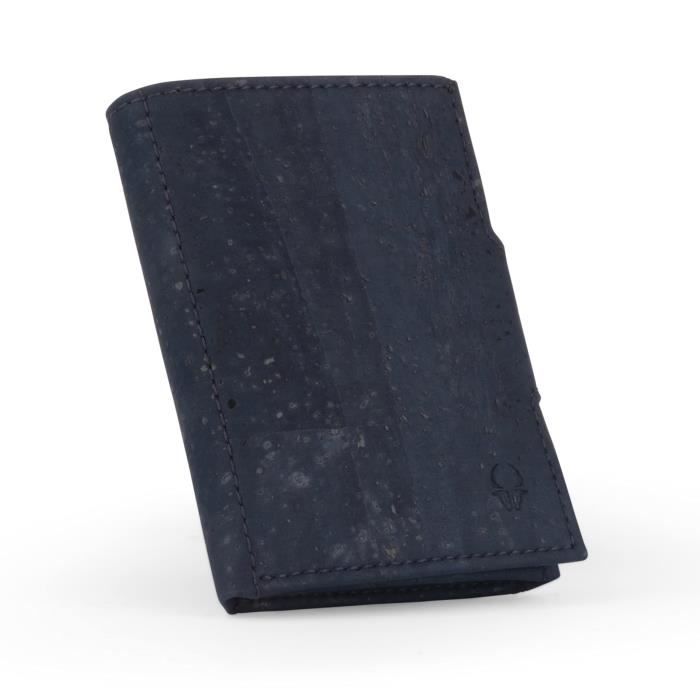 porte carte en cuir de liège nextgen cuir végétalien portefeuille|liège bleu,avec s compartiment à monnaie|
