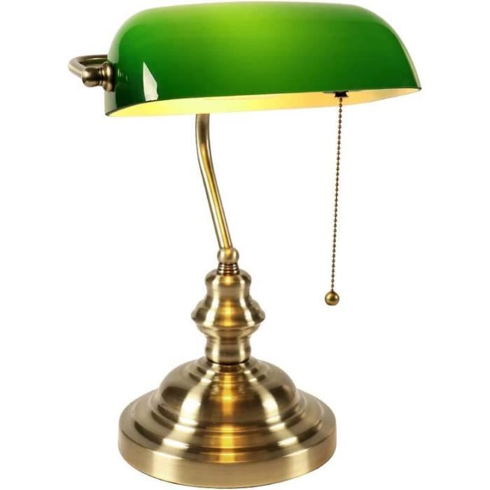 Lampe de bureau de banquier en verre avec interrupteur à chaîne (Vert)