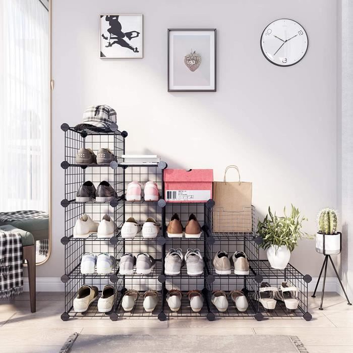 songmics armoire penderie cubes meuble de rangement en treillis metallique placard etageres modulaires noir lpi44h cdiscount maison