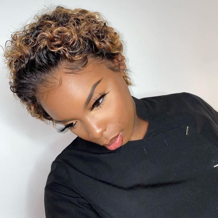 Perruque Femme Bouclée Courte 150% Densité Perruque Bresilienne Cheveux  Humain Vrai Cheveux 8 Pouces/20cm Ombre Blonde - Cdiscount