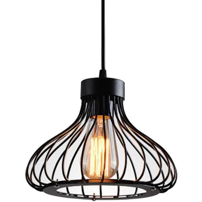 Plafonnier Lampe éclairage suspendu noir métal Vintage Industrie Rétro e27 cage de