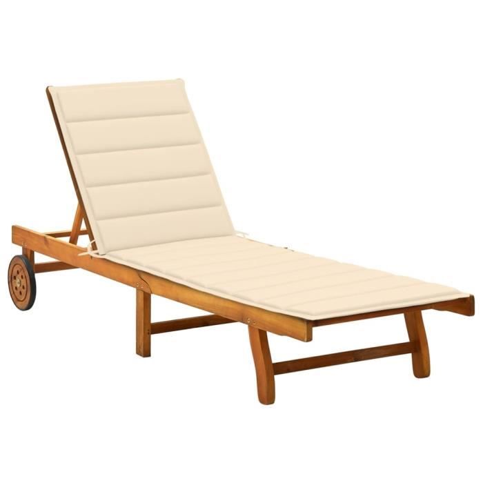 8211Neuve- Chaise longue de jardinBain de Soleil Transat de Jardin d’extérieur Camping avec coussin Bois dacacia solide