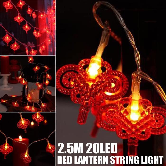 Guirlande lumineuse interieure traditionnel 2.5M LED décoration festival  noeud chinois rouge