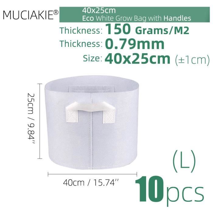 AC Infinity Lot De 5 Sacs De Culture Carrés 28 Litres - Tissu 500g Pour Jardin & Potager