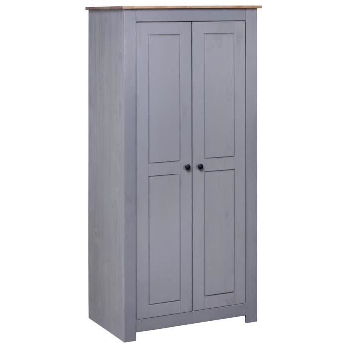 Armoire de rangement en pin massif - Haute qualité - Gris - 80x50x1715 cm - 2 compartiments et une tringle