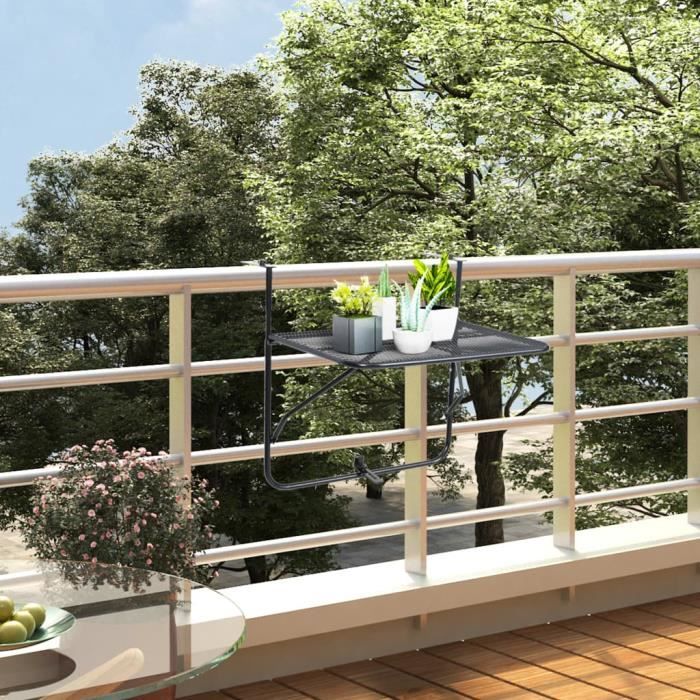 table de balcon pliante noir ingshop - 60x40 cm - acier