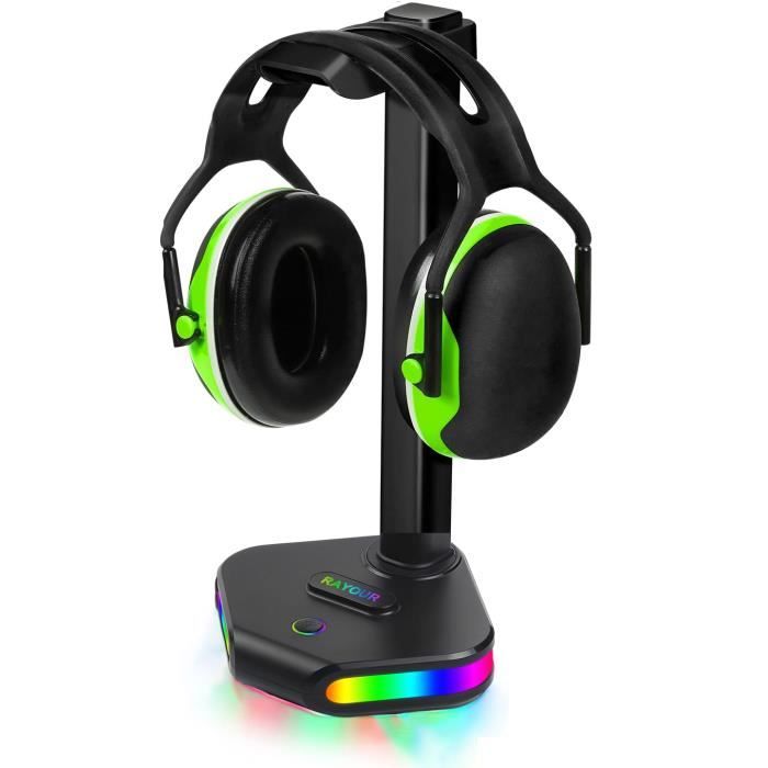 Support Casque Gamer, LED RVB Support Casque,Porte Casque Universel avec Support Téléphone Portable,Porte Type-C,16 Lumières