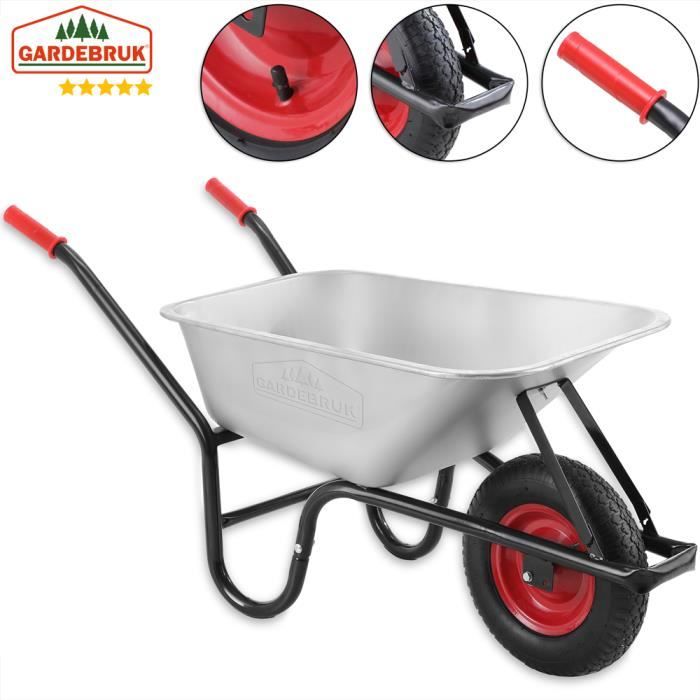 Brouette De Jardin TIMBERTECH® - Capacité 100L, Pneu 40cm, Charge Max 210kg, Cadre Acier Galvanisé - Vert, Rouge Ou Bleu