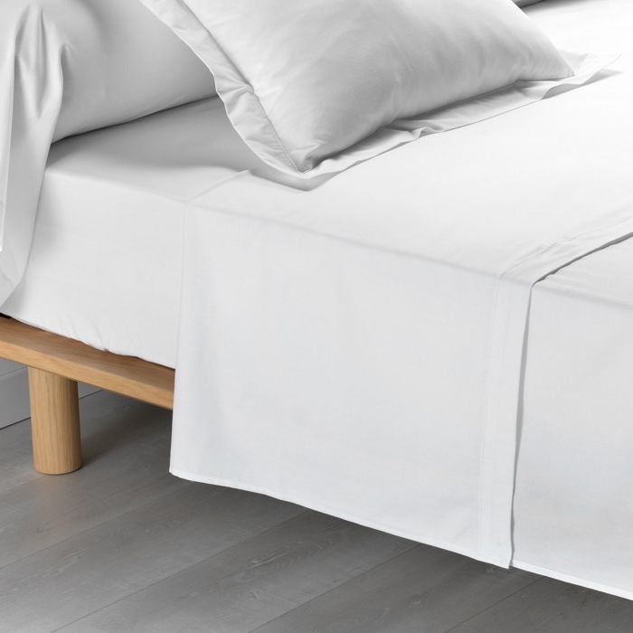 Drap plat 1 personne 180 x 290 cm percale uni 78 fils percaline +p bourdon Blanc