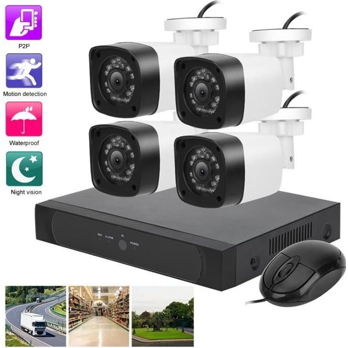 Kit de vidéosurveillance intérieur extérieur avec enregistreur et 4 caméras UHD 8Mpx POE avec disque dur HDD 2To