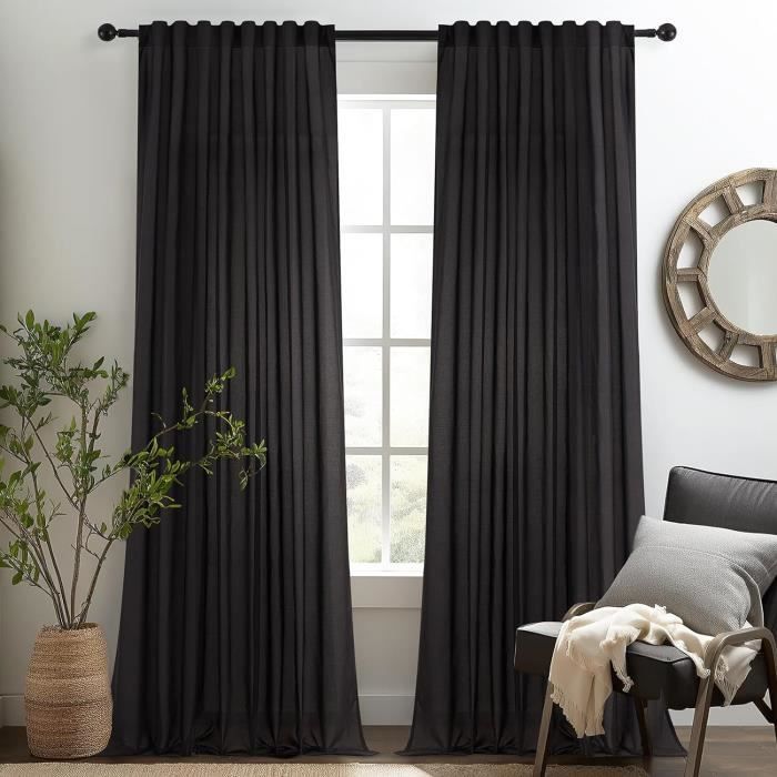 Rideaux Voilage 2 Pièces - 132x138 Cm - Fleurs Brodées Gris - Pour Salon, Chambre
