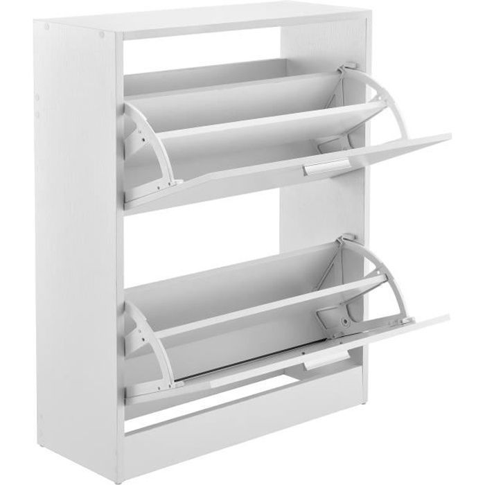 [en.casa]® Étagère Armoire Meuble à Chaussures de Rangement blanc 2 Compartiments