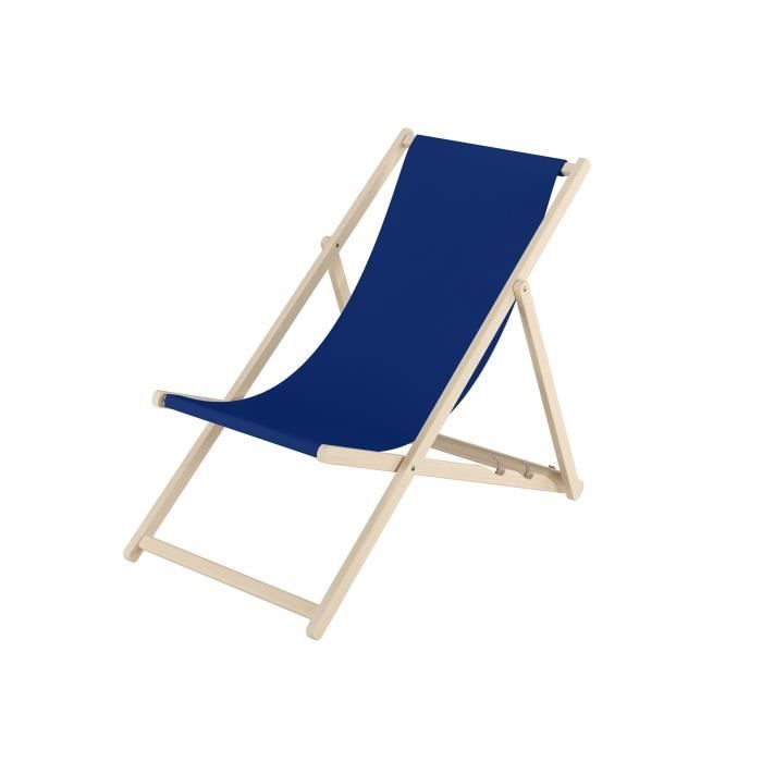 chaise longue de jardin bleue, chilienne, bain de soleil pliant, en bois naturel v-10-307n [modèle base]
