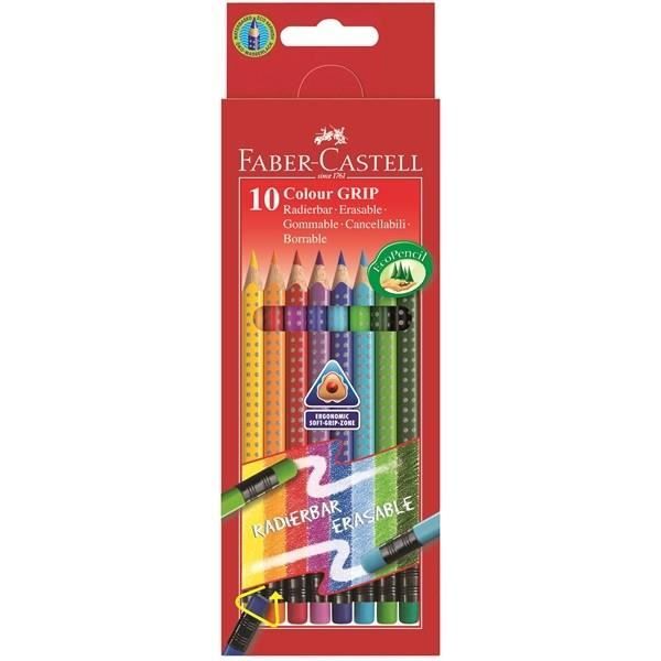 FABER-CASTELL 10 Crayons Couleurs Gommables GRIP
