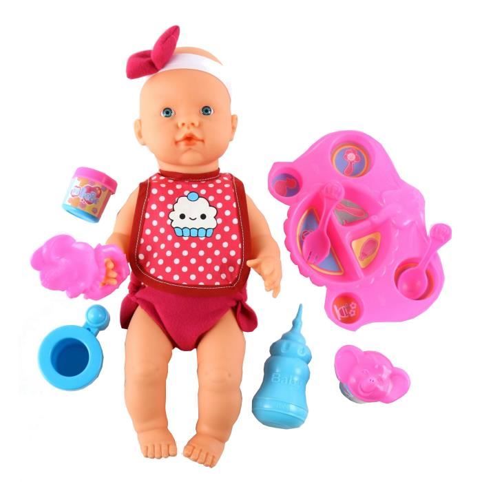 Poupée Falca puddle- and drinking-pop avec accessoires - Rose - 40 cm - 9 pièces
