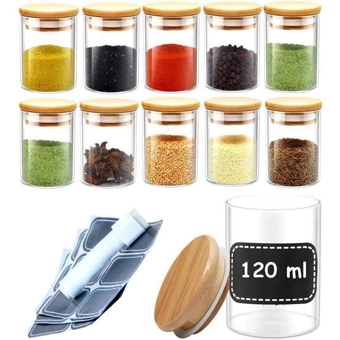 Lot De 24 Pots à Épices TWBEST - Verre Et Bois - Avec Tamis, Entonnoir, Étiquettes - Pour Cuisine