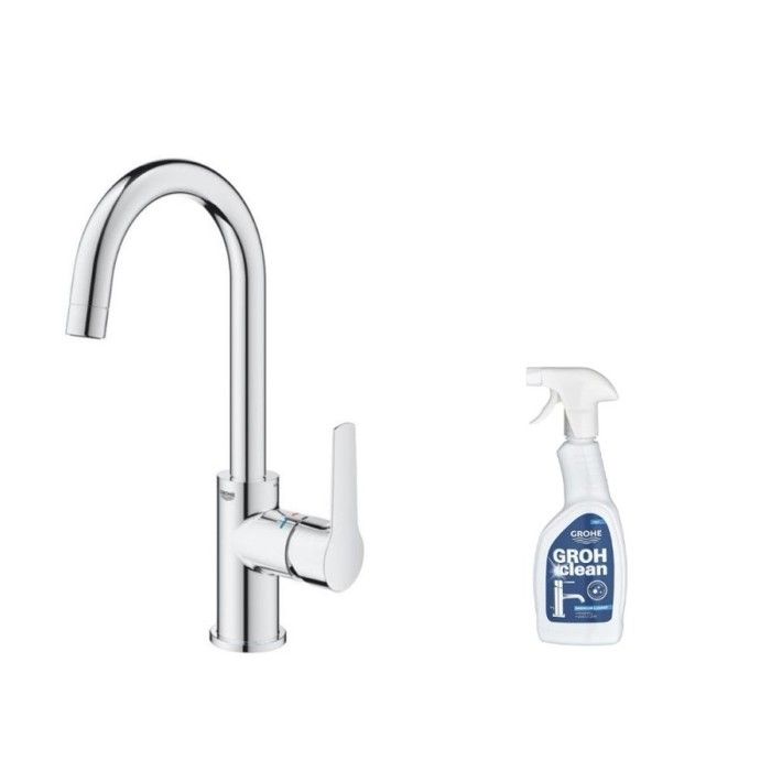 Grohe Mitigeur lavabo Quickfix Start 2021 avec tirette et vidage taille L + nettoyant GrohClean