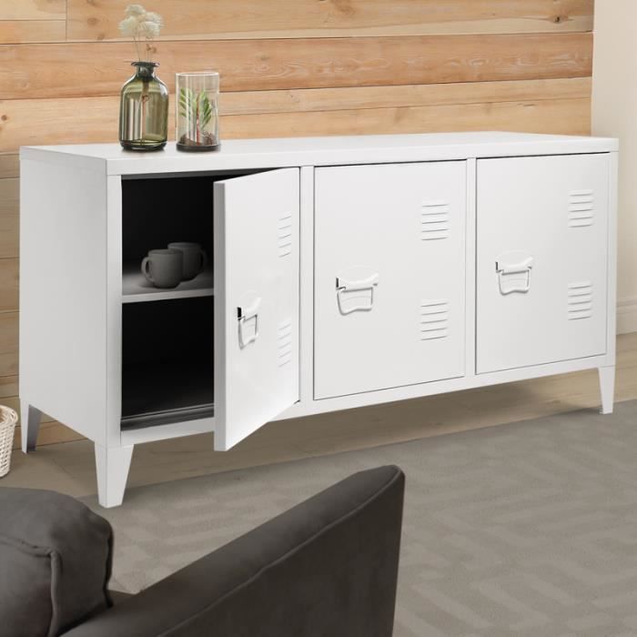 ID MARKET - Buffet bas 3 portes ESTEL en métal blanc - Cdiscount Maison