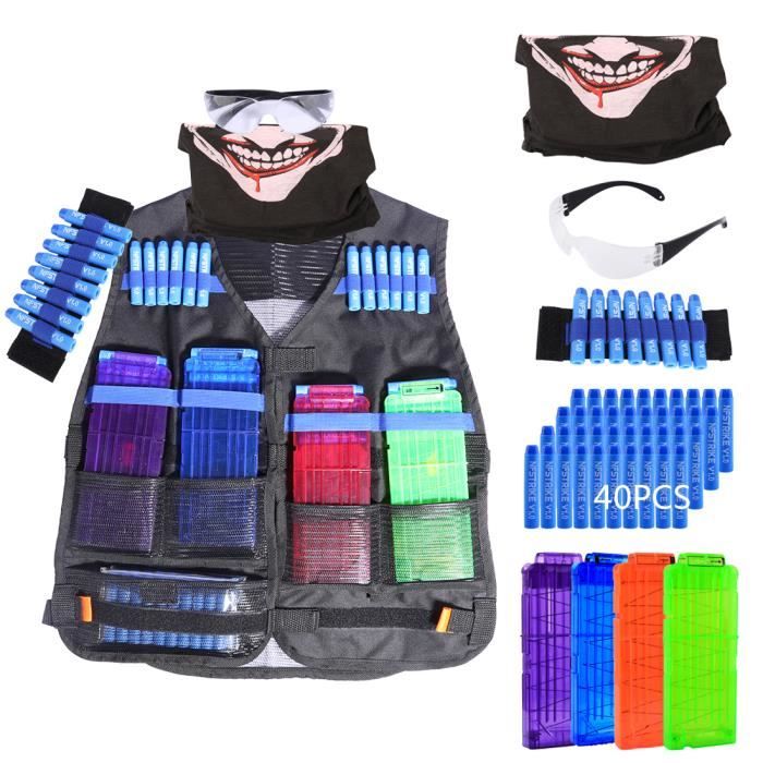 Gilet Tactique Pour Enfant Nerf N Strike Pistolet Avec 40 Balles 4pcs Clips De Balle Couvre Visage Lunettes Bande De Poignet Achat Vente Recharge Pistolet Bille Cdiscount