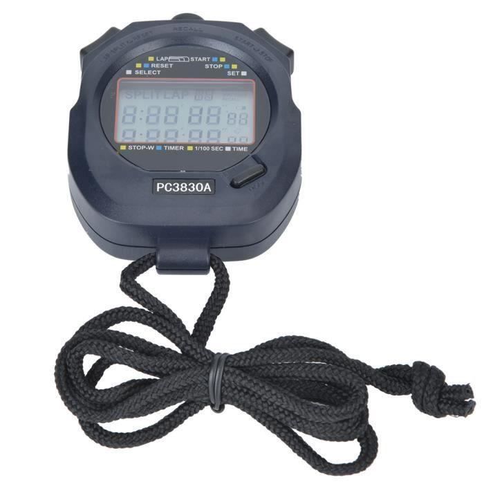 Chronomètre électronique Sportif - Grand écran LCD - Précision Au 1/100e De Seconde - Fonctions Réveil Et Date - Pile AG13 Incluse - 1