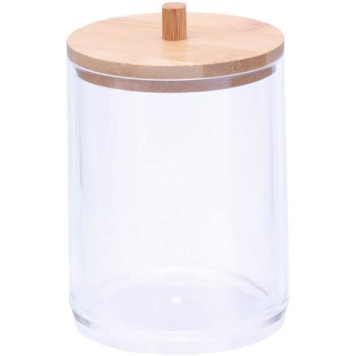 3 Boîtes Coton-Tiges Noires Avec Couvercle Bambou - Distributeur Rangement Salle De Bain