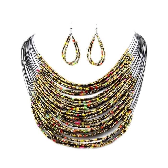 Parure De Bijoux Perles De Rocaille Multirang - Collier Et Boucles D'oreilles - Fait Main