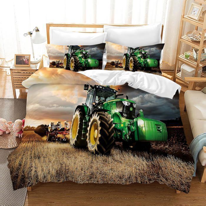 Parure De Lit Enfant Javoli 2 Pièces - Motif Tracteur, Coton, 140x200 Cm + Taie 70x90 Cm