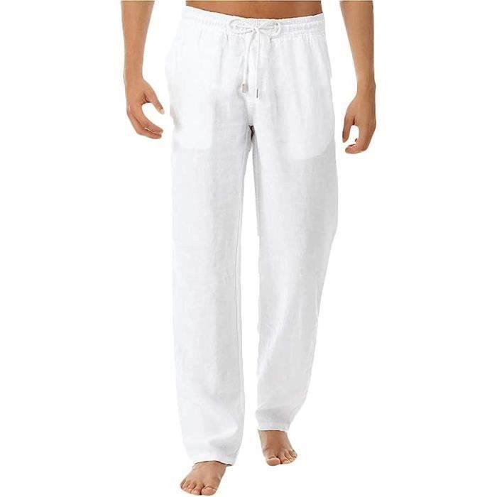 Pantalon Homme Été DUOLUVA - Lin Et Coton - Taille Élastique - Décontracté - Yoga