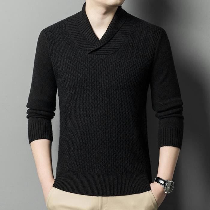 Pull Homme Col V En Coton Tricoté - Coupe Droite, Manches Longues, Basique Et Confortable