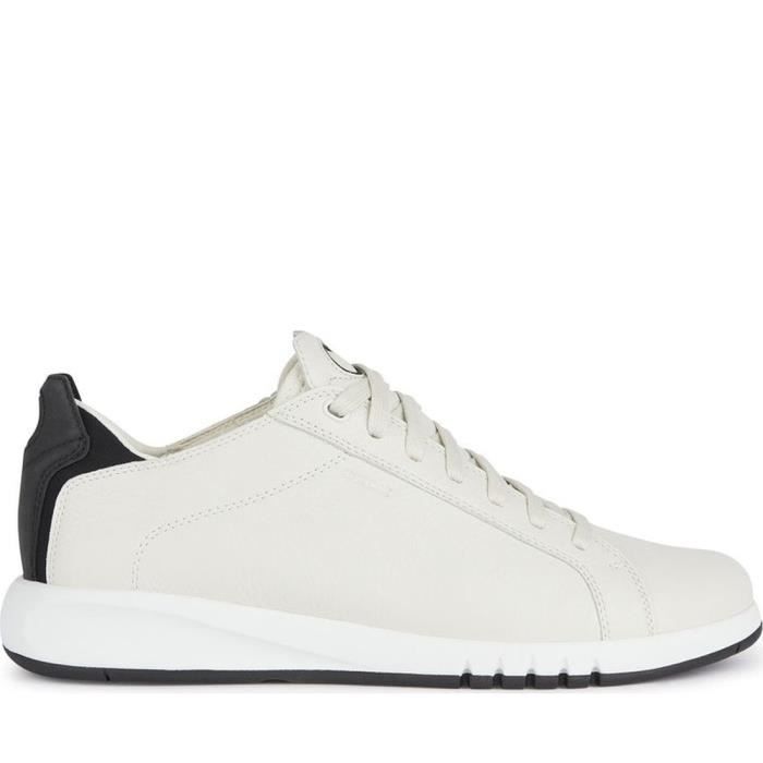 Baskets GEOX AERANTIS SNEAKERS WHITE BLACK Cuir Lacets