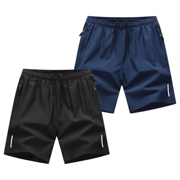 Short de sport homme avec poches taille élastique séchage rapide léger été respirant - Noir Bleu