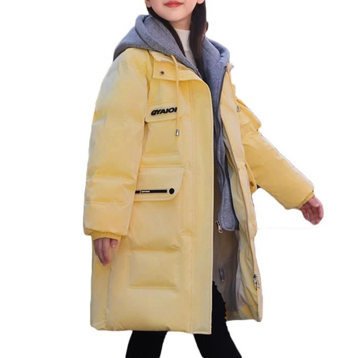 Doudoune Fille Enfant Mi longue Epais Chaude Multi Poches de 6 a 14 ans Coupe vent avec Capuche Jaune Jaune Cdiscount Pret a Porter