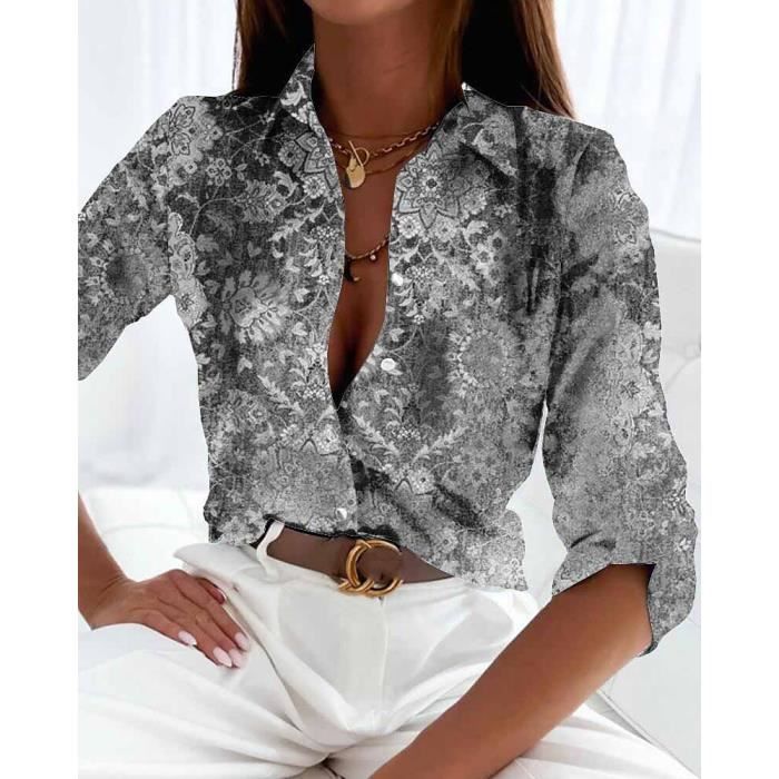 Chemise Chemisier Vintage elegant a manches longues pour femmes automne hiver tous les jours Sexy col en v grey D51286 Blanc Cdiscount Pret a Porter