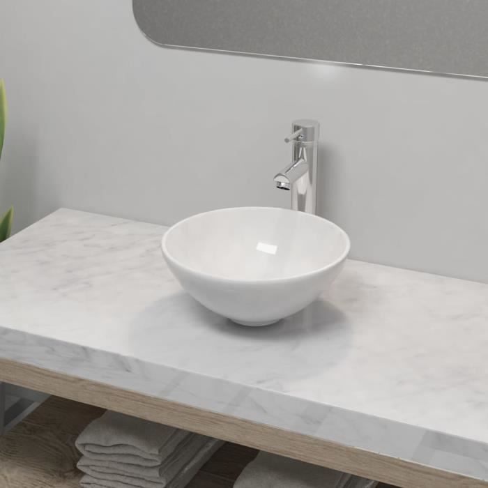 Plan De Travail Lavabo Salle De Bain Lavabo De Salle De Bain Avec Mitigeur Ceramique Rond Blanc Luxueuse Vasque A Poser A Trou Eviers Moderne Lavabo Pour Hotel Maison Achat Vente Lavabo Vasque Lavabo De Salle
