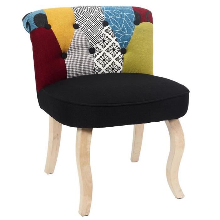 fauteuil patchwork design - paris prix - eleonor - tissu - bois - multicolore