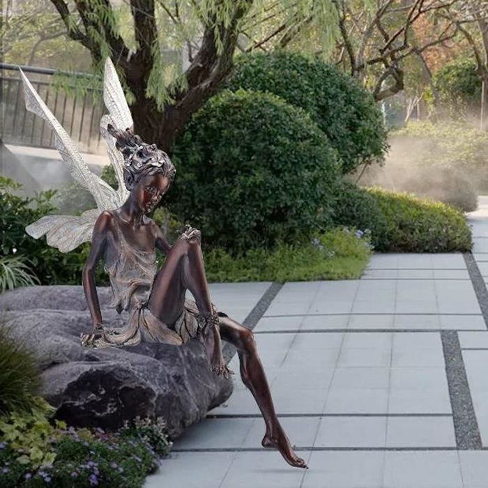 Fée Magique Décoration De Jardin bronze effet Figurine Ange Paire Statue Cadeau 20 cm 