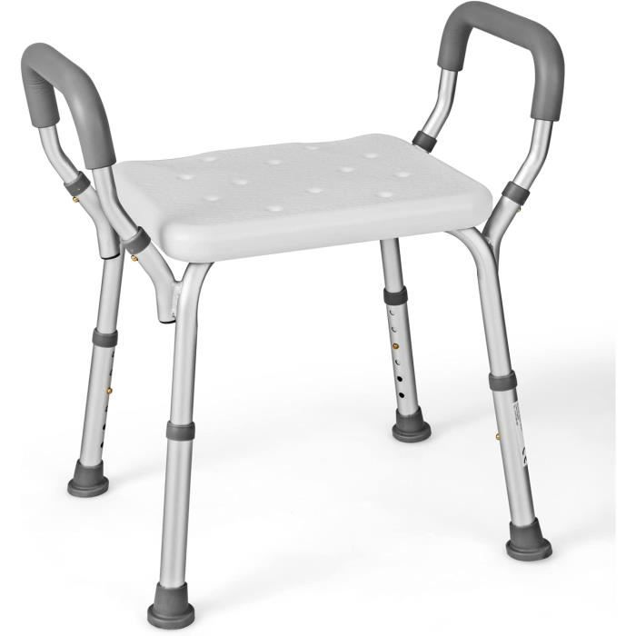 Tabouret De Douche Réglable AREBOS Avec Poignées - Blanc, Support 100 Kg, Hauteur 54 Cm, Neuf