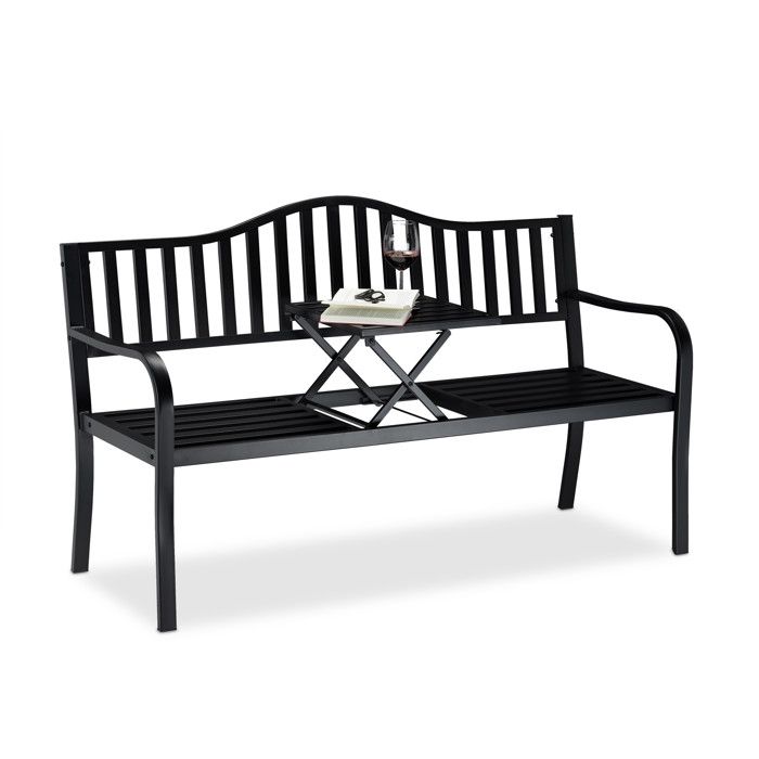 Relaxdays Banc De Jardin 2 Places Anthracite - Acier Robuste Résistant Aux Intempéries, Dimensions 79 X 130 X 75 Cm