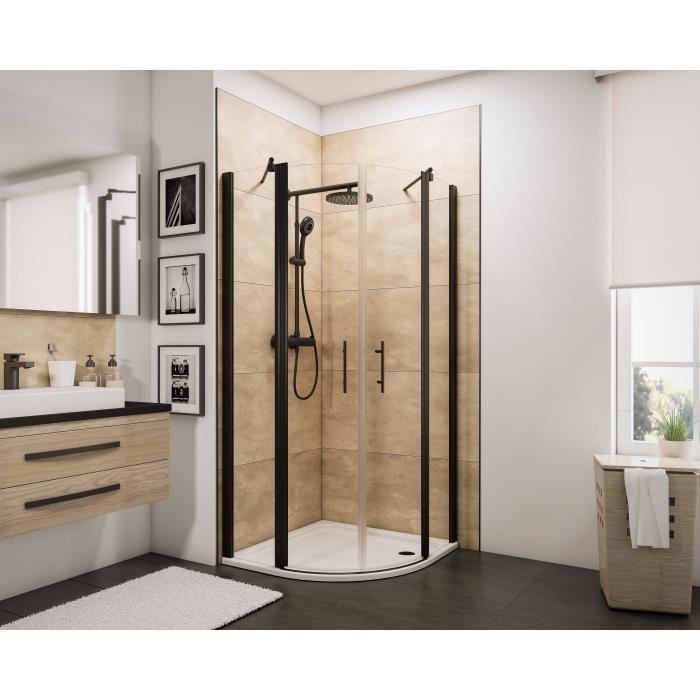 Schulte paroi de douche accès dangle arrondi 80x80x192 cm portes battantes anticalcaire verre 5 mm transparent noir