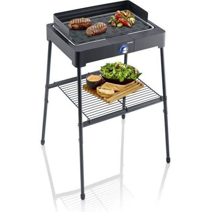 SEVERIN - PG8568 - Barbecue sur pieds électrique, 2 200 W, grille en fonte d'aluminium, bac à eau réducteur de fumée et d'odeurs,