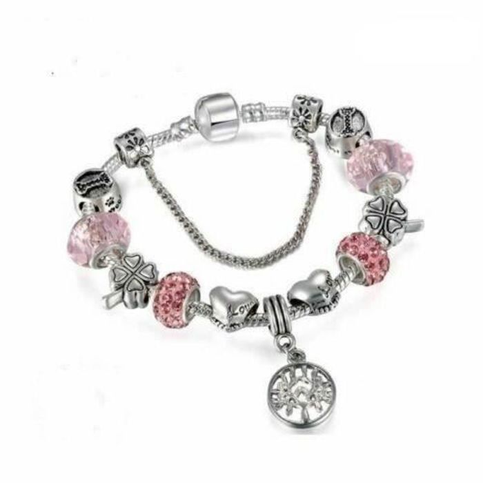 21 cm Bracelet Charm's Arbre de Vie Cristal Rose A 21 cm Bracelet Charm's Arbre de Vie Cristal Rose A