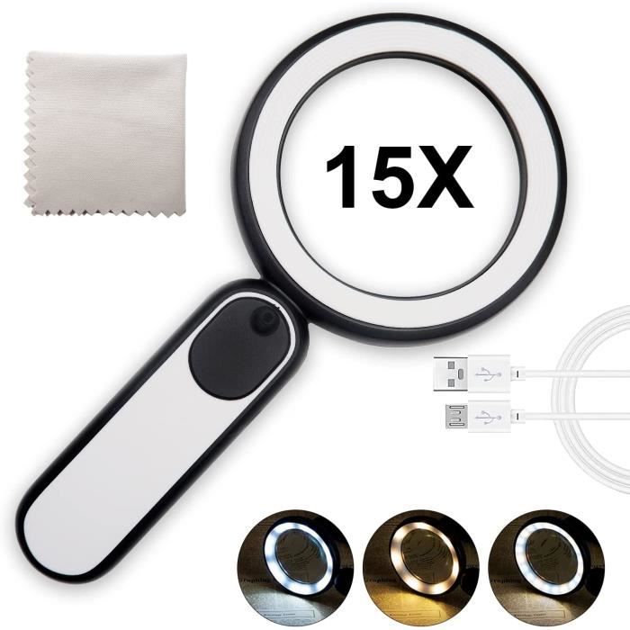 15X Rechargeable Jewelers Loupe With LED Light & Scale - Magnifying Glass For Diamonds, Stamps, Coins & Jewelry Inspection