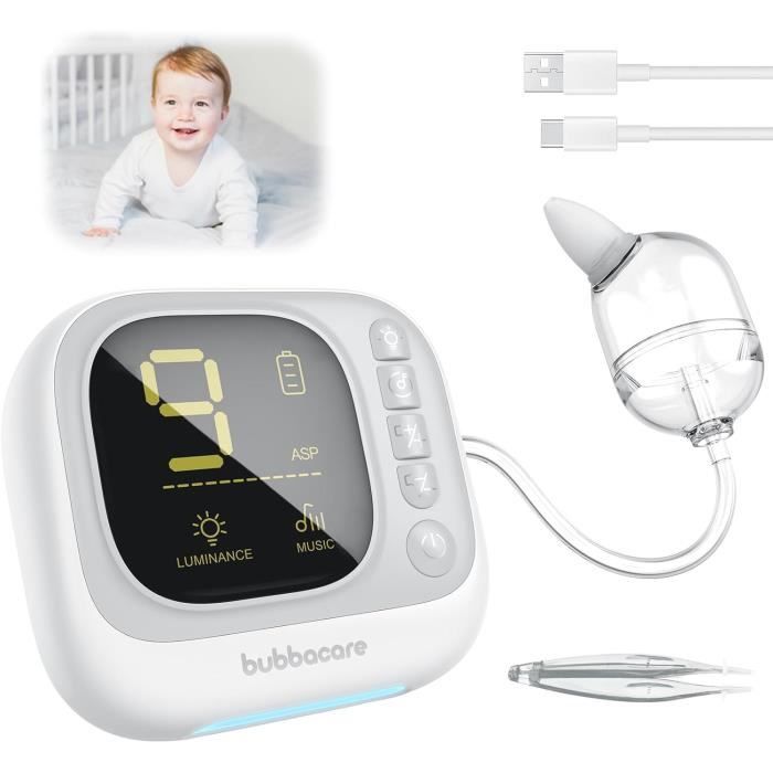 Mouche-bébé électrique - 3 Niveaux D'aspiration, 3 Embouts Silicone - Fonction Musicale - Rechargeable USB-C