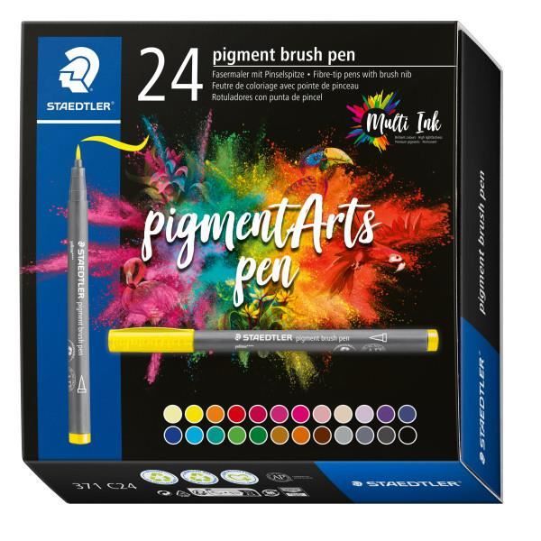 24 feutres - Pointe pinceau - Staedtler - Pigment Arts Pen - Couleurs basiques