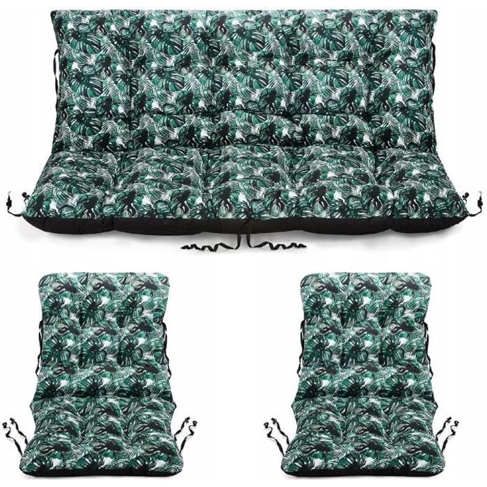 SuperKissen24 Coussin Banc de Jardin Canapé 100x50-100x60 cm + 2X 48x96 cm Coussin Chaise - Intérieur-Extérieur Imperméable Exotic