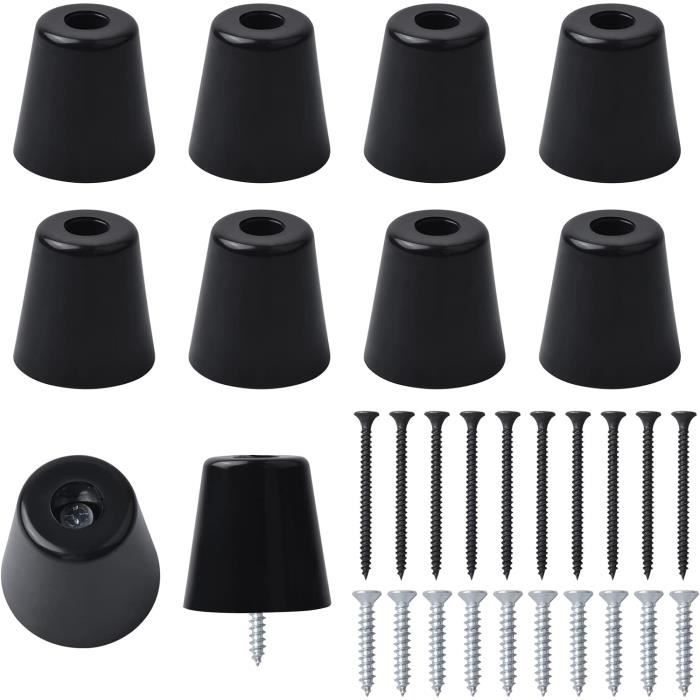 10Pcs Pieds En Caoutchouc Avec 20 Vis, Pieds En Meubles Ronds Noir, Patins De Chaise A Visser