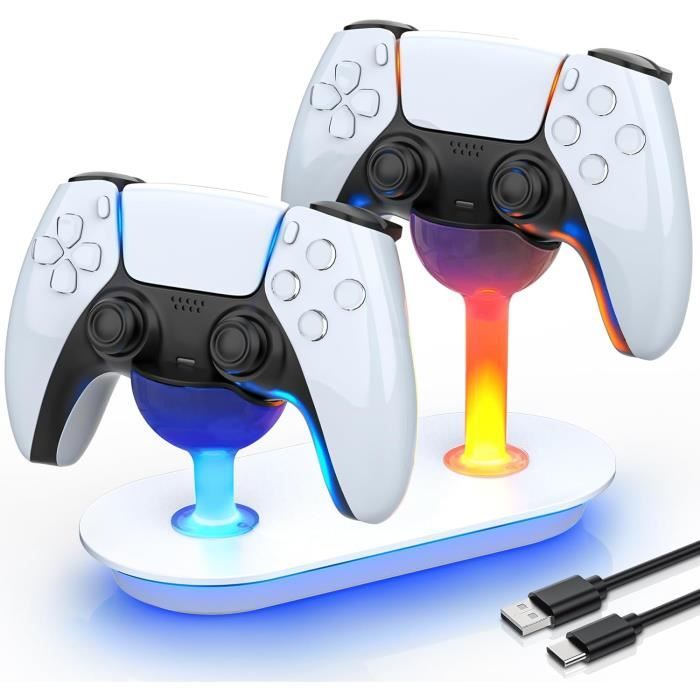 Chargeur PS5, Station de Chargement,Support Double USB de Charge Rapide avec Indicateur