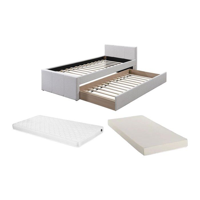 Lit gigogne 90 x 190 cm - Tissu - Beige + Matelas - DORITALO Lit gigogne 90 x 190 cm - Tissu - Beige + Matelas - DORITALO