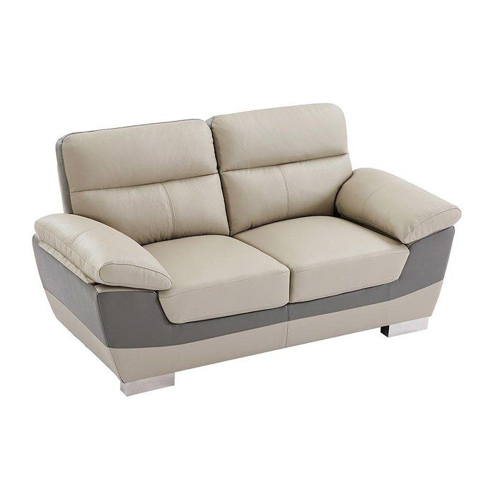 Canapé 2 places en cuir FRANCESCA - Bicolore anthracite et gris - Déhoussable - Largeur 85 cm